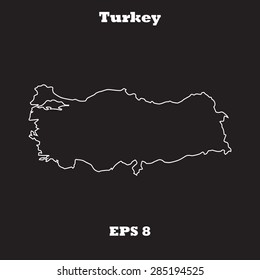 Turkey outline map, stroke. Name of state. Line style. Vector EPS8