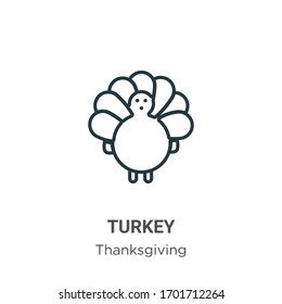 Turkey outline vector icon. Thin line black turkey icon, flat vector simple element illustration from editable thanksgiving concept isolated stroke on white background
