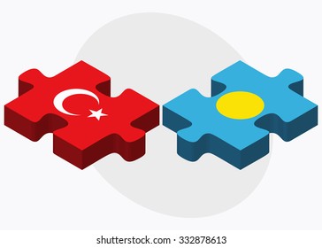 Turkey and Palau Flags in puzzle isolated on white background