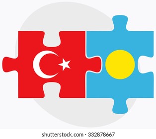 Turkey and Palau Flags in puzzle isolated on white background