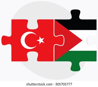 Turkey and Palestine Flags in puzzle isolated on white background
