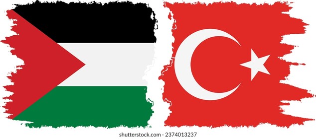 Turkey and Palestine grunge flags connection, vector