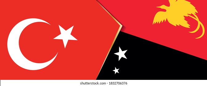 Turkey and Papua New Guinea flags, two vector flags symbol of relationship or confrontation.