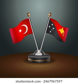 Turkey and Papua New Guinea table flags relation with gradient backgrund. Vector Illustration