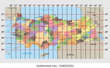 turkey parallel and meridian map