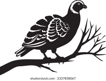 Turkey perched on a tree branch, Basic simple Minimalist vector graphic, isolated on white background, black and white