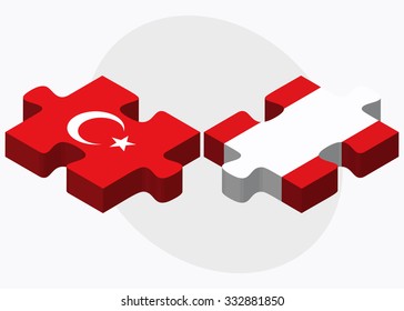 Turkey and Peru Flags in puzzle isolated on white background