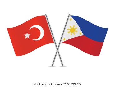 Turkey and the Philippines crossed flags. Turkish and Philippine flags on white background. Vector icon set. Vector illustration.