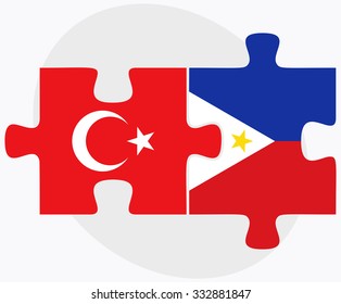 Turkey and Philippines Flags in puzzle isolated on white background