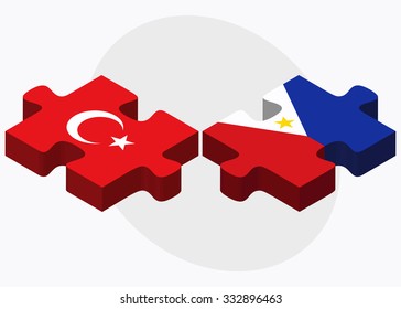 Turkey and Philippines Flags in puzzle isolated on white background