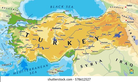 Turkey physical vector map