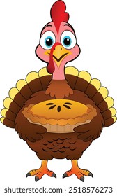 Turkey with pie. Turkey character. Turkey cook.