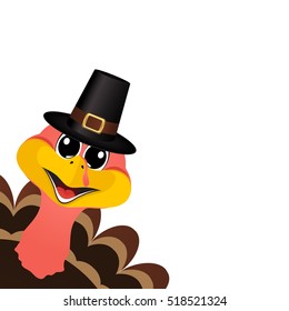 Turkey Pilgrimin hat on Thanksgiving Day, vector illustration