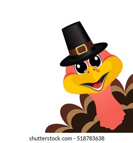 Turkey Pilgrimin hat on Thanksgiving Day, vector illustration