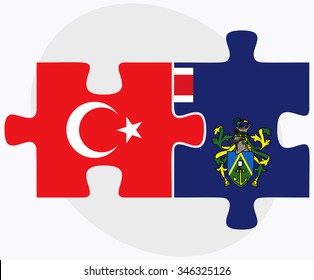 Turkey and Pitcairn Islands Flags in puzzle isolated on white background