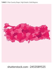 Turkey plain country map. High Details. Solid Regions style. Shape of Turkey. Vector illustration.