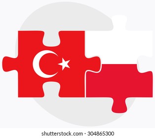 Turkey and Poland Flags in puzzle isolated on white background
