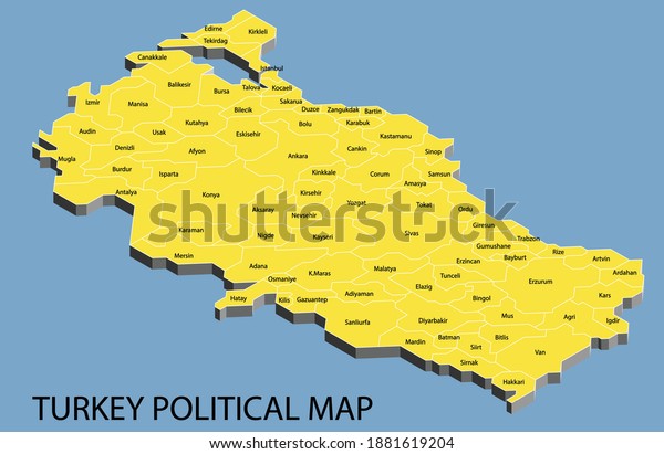 Turkey political isometric\
map divide by state colorful outline simplicity style. Vector\
illustration.