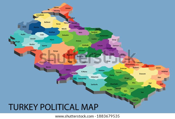 Turkey political isometric\
map divide by state colorful outline simplicity style. Vector\
illustration.