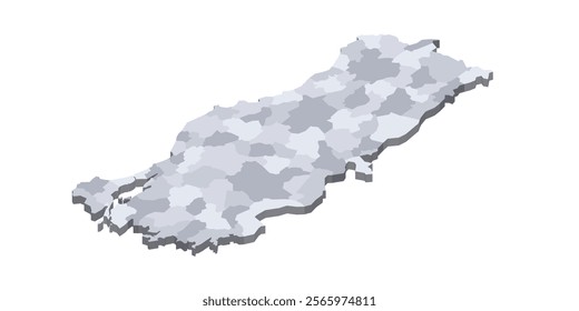 Turkey political map of administrative divisions - provinces. 3D isometric blank vector map in shades of grey.