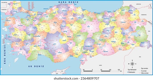 mapa político de turquía vector detallado