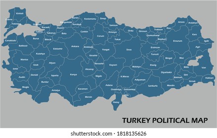Turkey political map divide by state colorful outline simplicity style. Vector illustration.