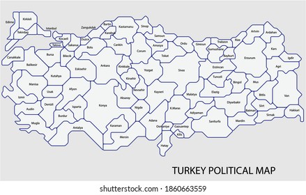 Turkey political map divide by state colorful outline simplicity style. Vector illustration.