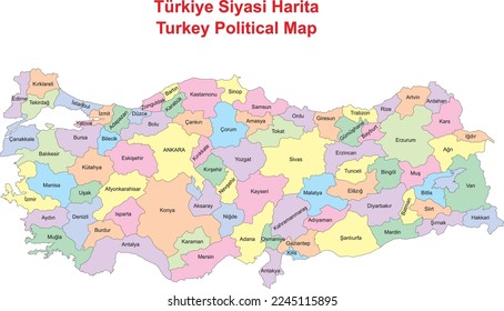 Turkey Political Map, education illustrator