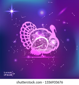 turkey. Polygonal wireframe turkey silhouette on gradient background. Space, futuristic, zodiac concept. Shine neon style vector illustration