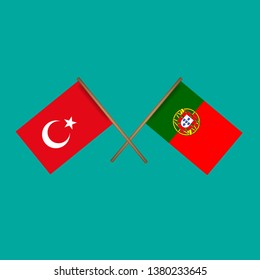 Turkey and Portugal crossed flags.Language learning or travel concept