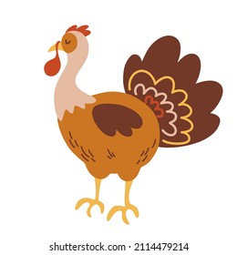 Turkey. Poultry. Cute cartoon turkey bird. Thanksgiving Day. Animals Character. Vector cartoon illustration isolated on the white background.