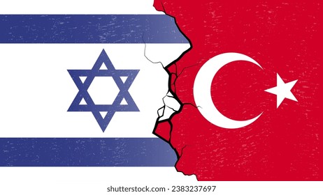 Turkey –Israel proxy conflict with flags and cracked texture