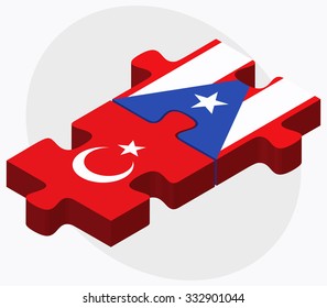 Turkey and Puerto Rico Flags in puzzle isolated on white background