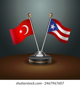 Turkey and Puerto Rico table flags relation with gradient backgrund. Vector Illustration