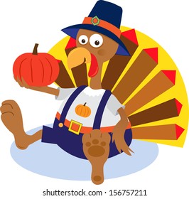 Turkey and Pumpkin - Cartoon turkey holding a pumpkin. Eps10