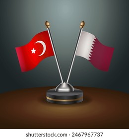 Turkey and Qatar table flags relation with gradient backgrund. Vector Illustration