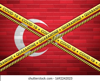 Turkey in quarantine bricks wall background. Vector illustration.