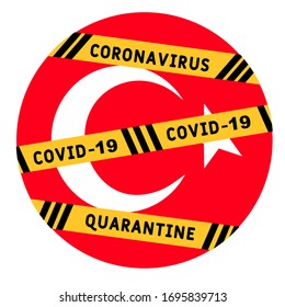 Turkey quarantine and extraordinary emergency measures under pandemic virus. stop coronavirus covid-19 yellow border tape on Turkey  flag background. vector illustration