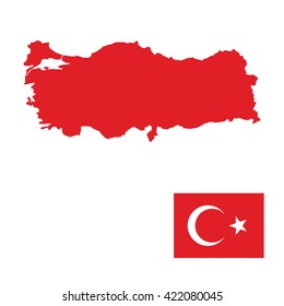 Turkey red color map and flag on white background