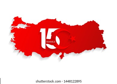 Turkey red map on 15 July, Happy Holidays Democracy Republic new logo, celebration background, new logo, vector, illustration, eps file