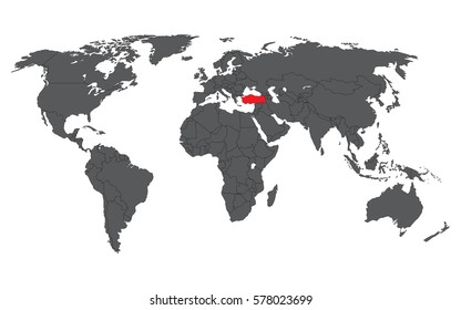 Turkey red on gray world map vector
