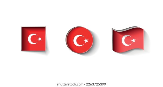 Turkey representative elements collection.National symbol.Square,round and flag shape.Red and white illustration.