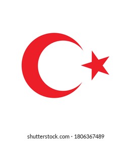 Concepto de la república turca, icono de la estrella y la media luna sobre fondo blanco, estilo plano, ilustración vectorial