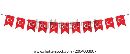 Turkey Republic Day, bunting garland with Turkish pennants, Cumhuriyet Bayrami, red and white, vector decorative element