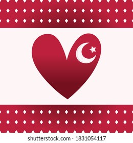 turkey republic day, flag national shaped heart on geometric background vector illustration
