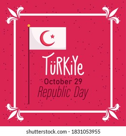 turkey republic day, flag in pole message red background vector illustration