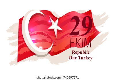 Turkey Republic Day icon with congratulation on national country colors. Vector illustration with Turkish flag isolated on white background