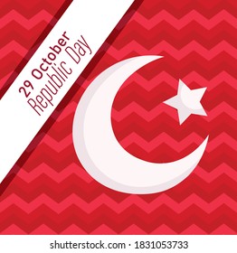 Putenrepublikationstag, Mond und Stern auf rotem Streifen Banner-Hintergrund, Vektorgrafik