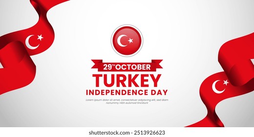 Turkey Republic Day National Celebration Card, Banner or Poster Background with Waving Ribbon Flag