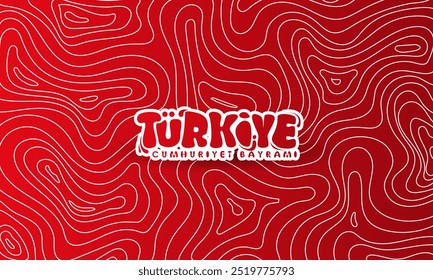 Modelo de dia da República da Turquia com design de fundo vermelho com fluido branco em design de arte em linha. Meios de texto da Turquia é o dia da república da turquia. Antecedentes na Turquia